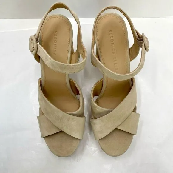 Veronica Beard 'Lucille' Suede Platform Heel Sandals, Cream Ecru Strappy Women’s
