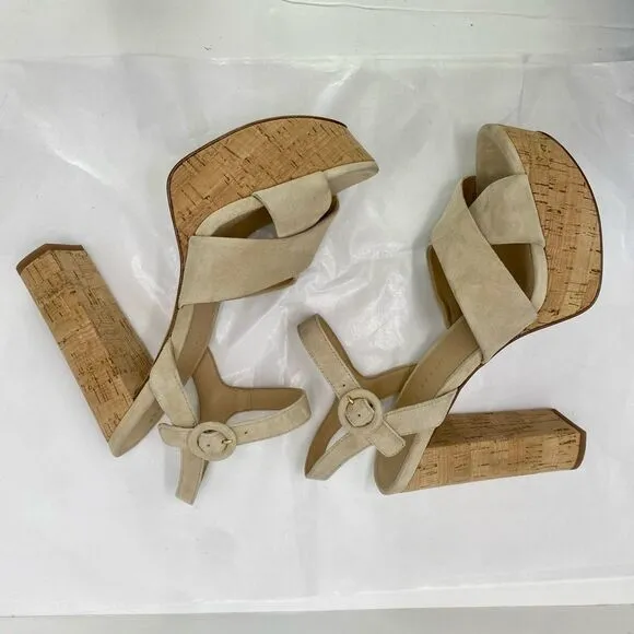 Veronica Beard 'Lucille' Suede Platform Heel Sandals, Cream Ecru Strappy Women’s