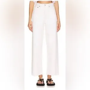 Veronica Beard Rockwell 11.5” wide leg white denim Jean with raw hem 25