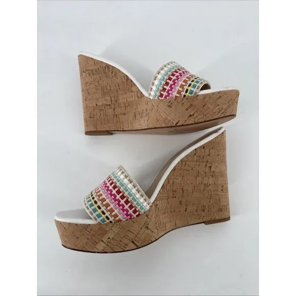 Veronica Beard Women's Size 10 White Dali Woven Wedge Sandals Shoes
