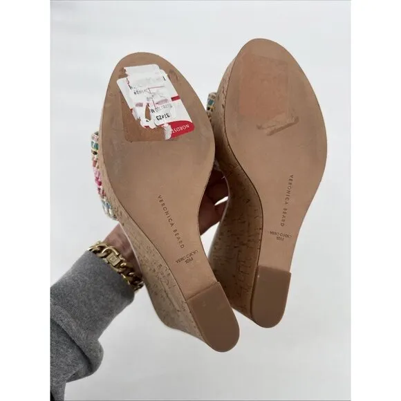 Veronica Beard Women's Size 10 White Dali Woven Wedge Sandals Shoes