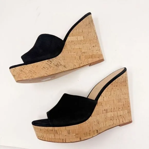 Veronica Beard Dali Wedge Black Suede Slide On Platform Sandals Heels 10.5