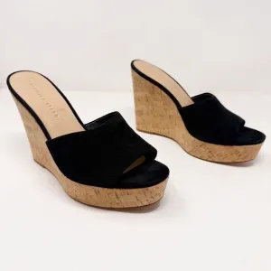 Veronica Beard Dali Wedge Black Suede Slide On Platform Sandals Heels 10.5