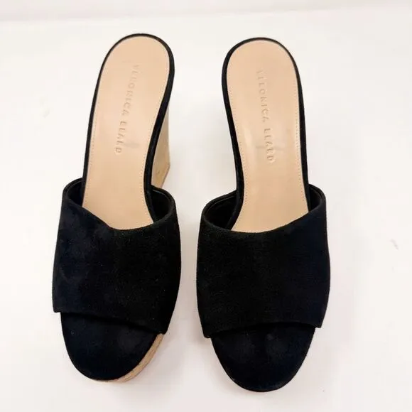 Veronica Beard Dali Wedge Black Suede Slide On Platform Sandals Heels 10.5