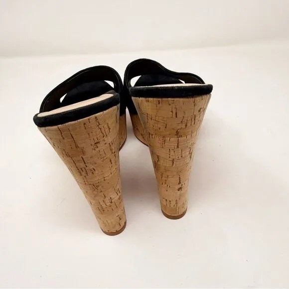 Veronica Beard Dali Wedge Black Suede Slide On Platform Sandals Heels 10.5