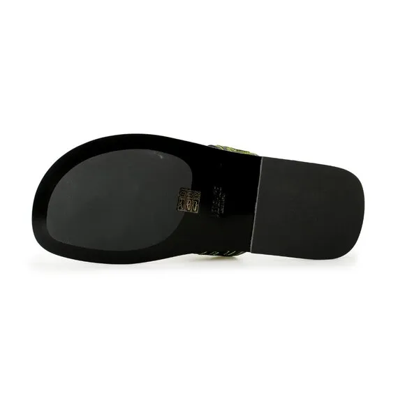 Versace Men's Black &amp; Green Leather Pool Slide Flip Flops Shoes US 8 IT 41