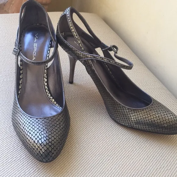 VIA SPIGA gray NEW leather shoes silver heel 10.5