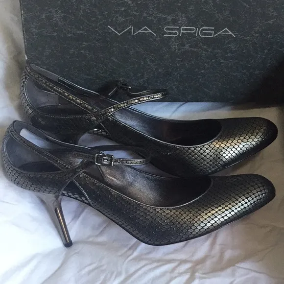 VIA SPIGA gray NEW leather shoes silver heel 10.5