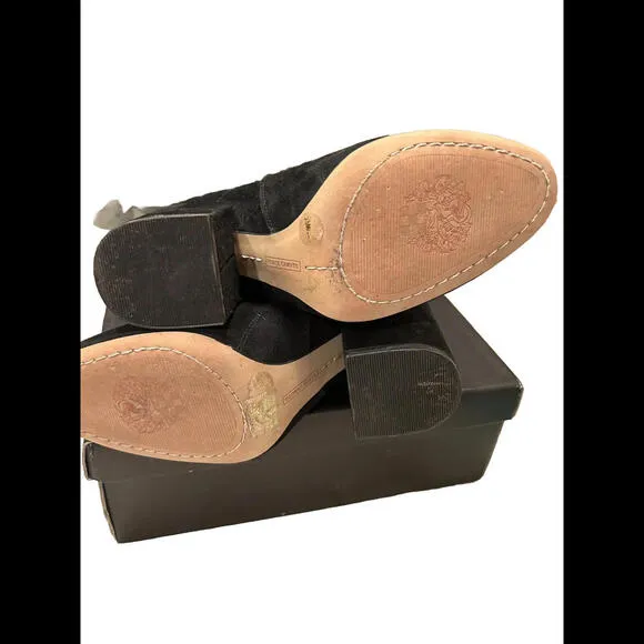 😎🖤Vince Camuto Black Suede Block Heel Size 5.5 Buckle Closure EUC Boots