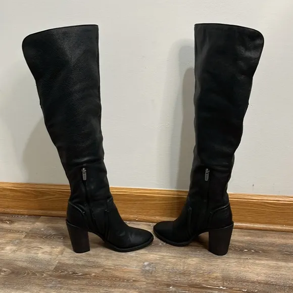 Vince Camuto Melaya Over-the-Knee Women's Boots Black Pebbled Leather Size 8.5