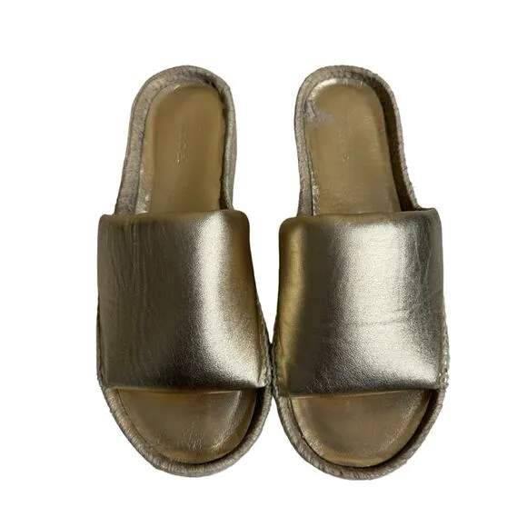 Vince Jesse Platform Gold Leather Espadrilles Sandals Slides Women’s Size 8.5M
