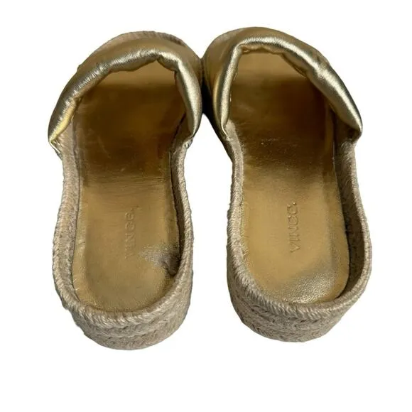 Vince Jesse Platform Gold Leather Espadrilles Sandals Slides Women’s Size 8.5M