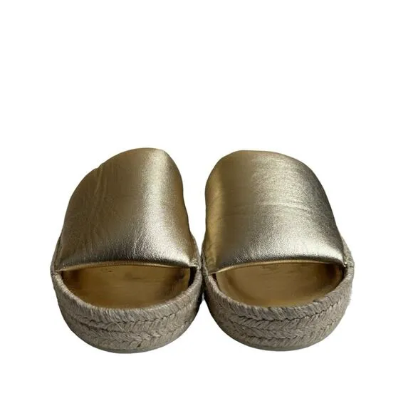 Vince Jesse Platform Gold Leather Espadrilles Sandals Slides Women’s Size 8.5M