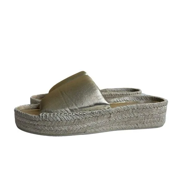 Vince Jesse Platform Gold Leather Espadrilles Sandals Slides Women’s Size 8.5M