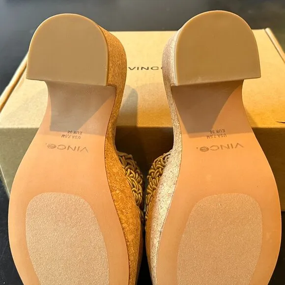 VINCE Nicki Crochet-Strap Platform Heel Slide Sandals (Sand)