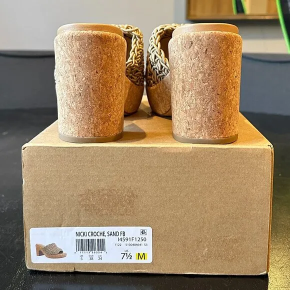 VINCE Nicki Crochet-Strap Platform Heel Slide Sandals (Sand)