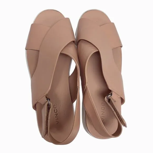 Vince Womens Size 8.5 Blush Pink Weslan Leather Platform Cross Sandals