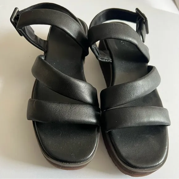 VINCE WOMENS SKYLAR LEATHER PLATFORM WEDGE SANDALS BLACK SIZE 9 NWOT