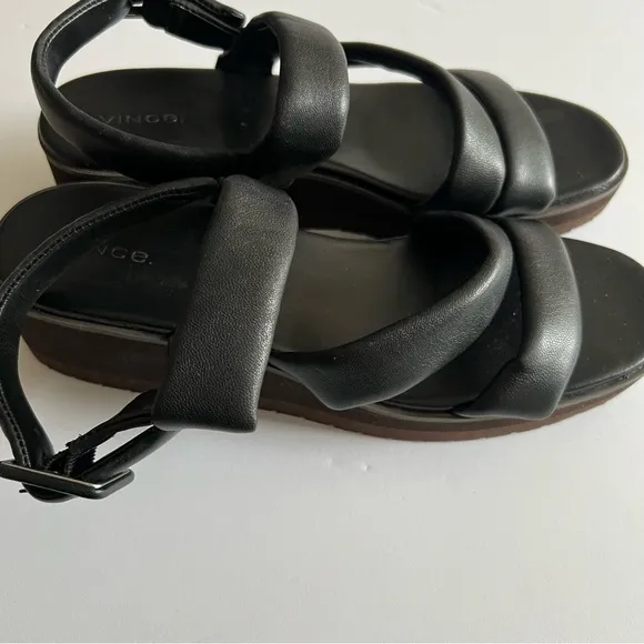 VINCE WOMENS SKYLAR LEATHER PLATFORM WEDGE SANDALS BLACK SIZE 9 NWOT