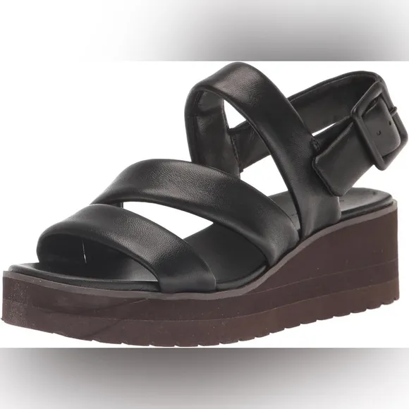 VINCE WOMENS SKYLAR LEATHER PLATFORM WEDGE SANDALS BLACK SIZE 9 NWOT