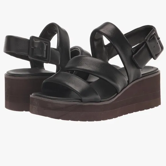 VINCE WOMENS SKYLAR LEATHER PLATFORM WEDGE SANDALS BLACK SIZE 9 NWOT