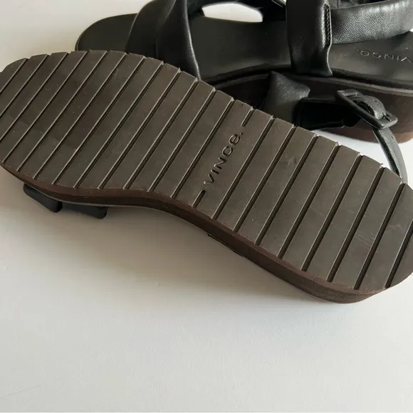VINCE WOMENS SKYLAR LEATHER PLATFORM WEDGE SANDALS BLACK SIZE 9 NWOT