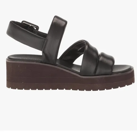 VINCE WOMENS SKYLAR LEATHER PLATFORM WEDGE SANDALS BLACK SIZE 9 NWOT