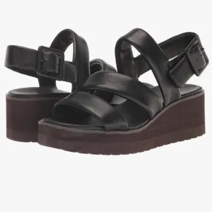 VINCE WOMENS SKYLAR LEATHER PLATFORM WEDGE SANDALS BLACK SIZE 9 NWOT