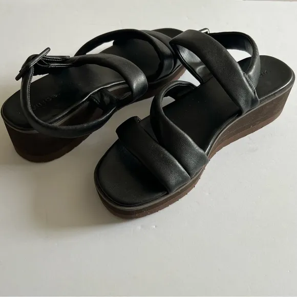 VINCE WOMENS SKYLAR LEATHER PLATFORM WEDGE SANDALS BLACK SIZE 9 NWOT