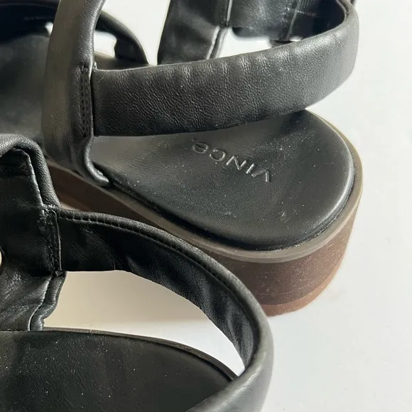 VINCE WOMENS SKYLAR LEATHER PLATFORM WEDGE SANDALS BLACK SIZE 9 NWOT