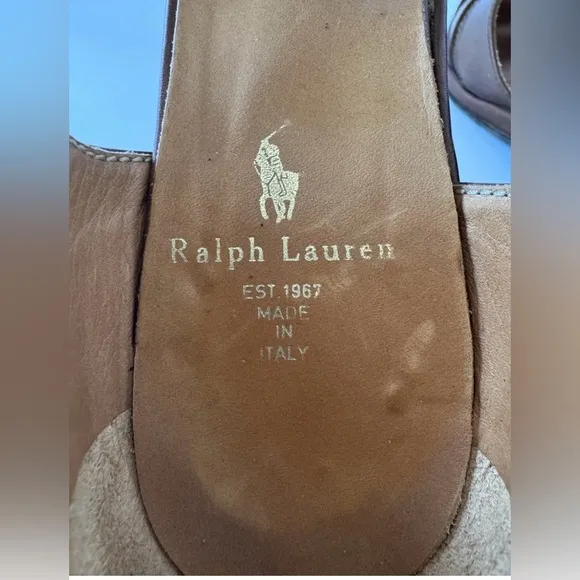 Vintage 90s Ralph Lauren Leather Fisherman Wedge Sandals Shoes Made Italy Size 8