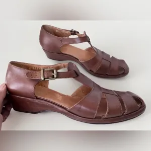 Vintage 90s Ralph Lauren Leather Fisherman Wedge Sandals Shoes Made Italy Size 8