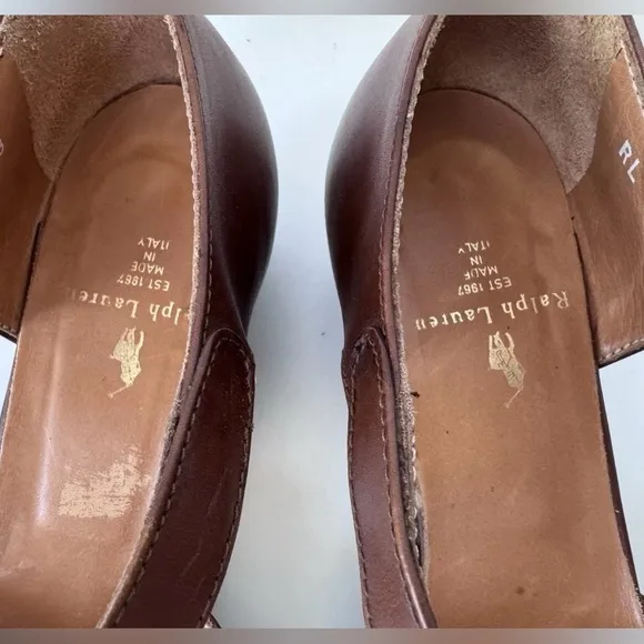 Vintage 90s Ralph Lauren Leather Fisherman Wedge Sandals Shoes Made Italy Size 8