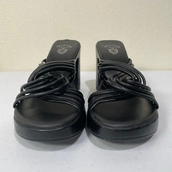 Vintage 90s Y2k American Eagle Black Chunky Platform Heel Slide Sandals Indie 7