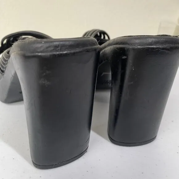 Vintage 90s Y2k American Eagle Black Chunky Platform Heel Slide Sandals Indie 7