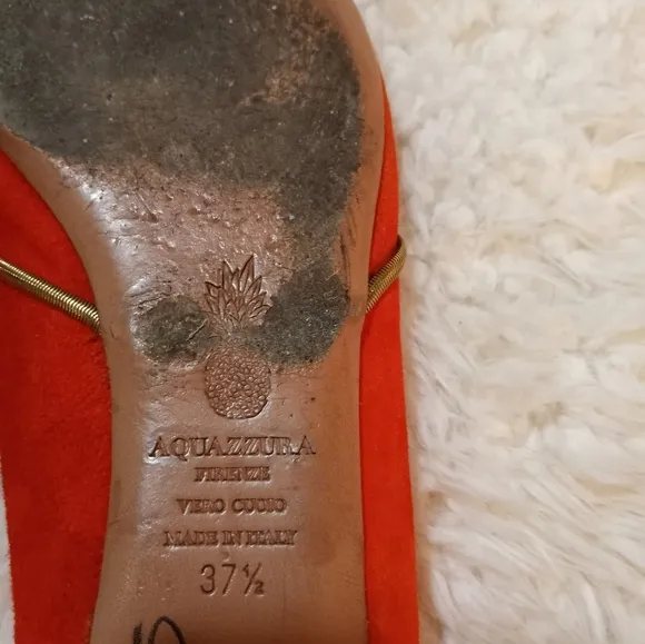 Vintage Aquazzura Firenze Italian Leather Classic Gold Chain Suede Girly Flats