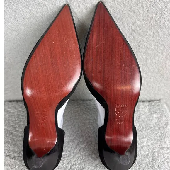 Vintage Bally Kitten Heel Pumps Black Suede Leather Fringe Pointed Toe 38.5 NWOB