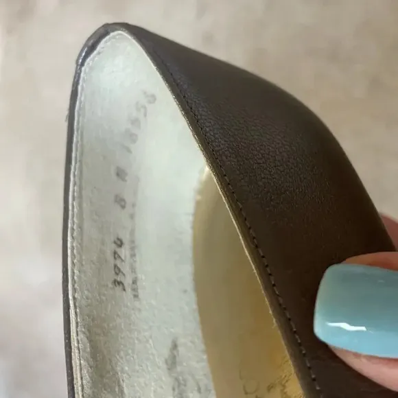 Vintage California Magdesians Metallic Pewter Leather Pumps Chunky Gold Buckle 8