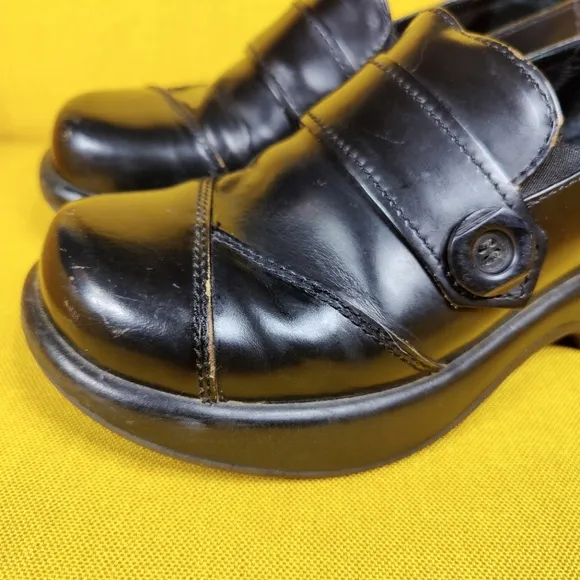Vintage Dansko Tamara Button Leather 90s Black Platform Chunky Loafer Clog 6.5-7