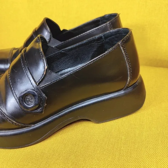 Vintage Dansko Tamara Button Leather 90s Black Platform Chunky Loafer Clog 6.5-7