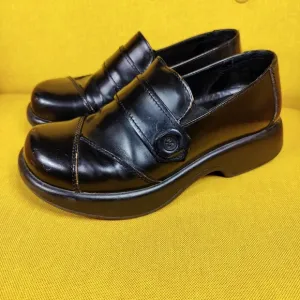 Vintage Dansko Tamara Button Leather 90s Black Platform Chunky Loafer Clog 6.5-7
