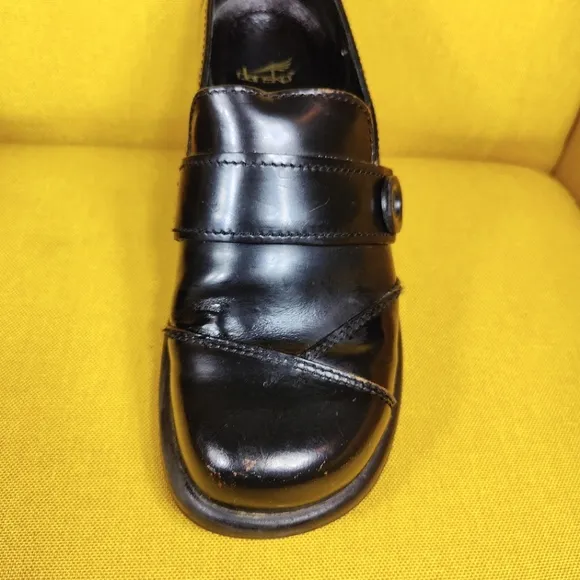 Vintage Dansko Tamara Button Leather 90s Black Platform Chunky Loafer Clog 6.5-7