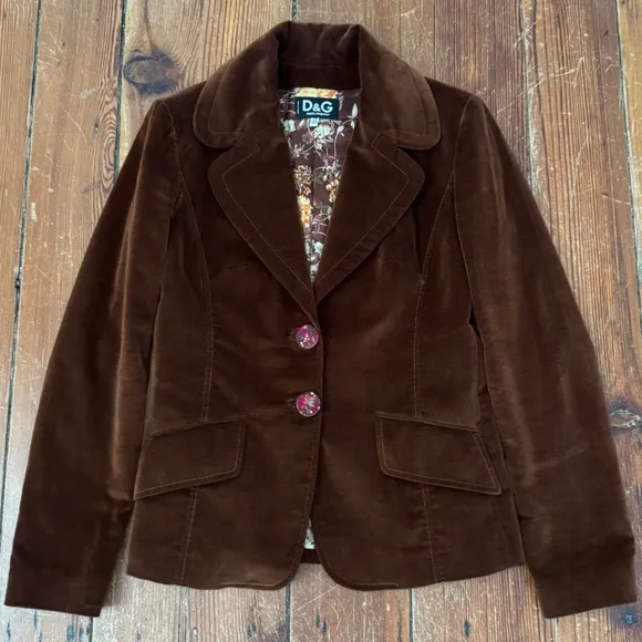 Vintage Dolce &amp; Gabbana D&amp;G Brown Velvet Velour Suit Jacket Blazer 42 Italy, 6