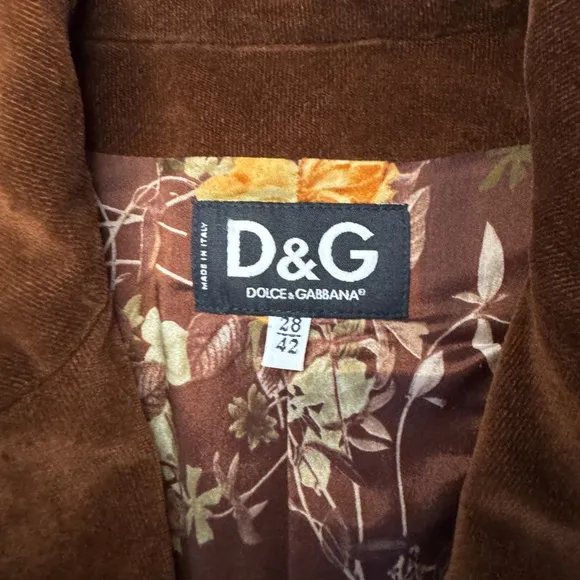 Vintage Dolce &amp; Gabbana D&amp;G Brown Velvet Velour Suit Jacket Blazer 42 Italy, 6