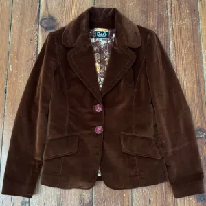 Vintage Dolce &amp; Gabbana D&amp;G Brown Velvet Velour Suit Jacket Blazer 42 Italy, 6