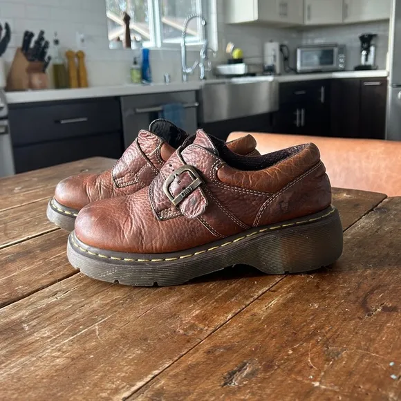 Vintage Dr Martens Monk Strap Chunky Oxford Brown Leather Shoes 7 US 5 UK Women