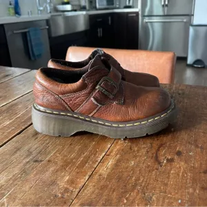 Vintage Dr Martens Monk Strap Chunky Oxford Brown Leather Shoes 7 US 5 UK Women