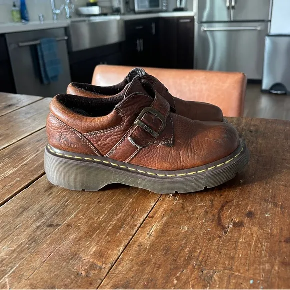 Vintage Dr Martens Monk Strap Chunky Oxford Brown Leather Shoes 7 US 5 UK Women