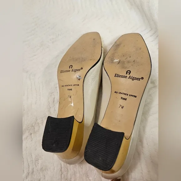 Vintage Etienne Aigner Leather Cap Toe Pump Shoes Heel  Yellow,Cream Size 7