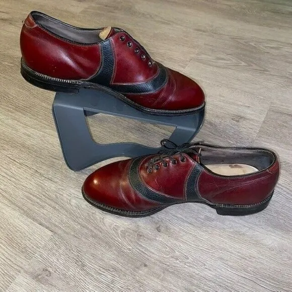 VINTAGE FootJoy Classics Red Leather / Black V-saddle golf shoes Men's 9.5D READ